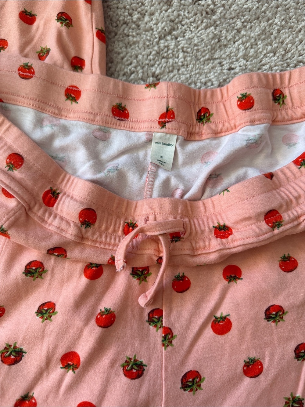 Vera Bradley Peach Pink Strawberry-Print Pajama Set with Drawstring Pants - Picture 8 of 8